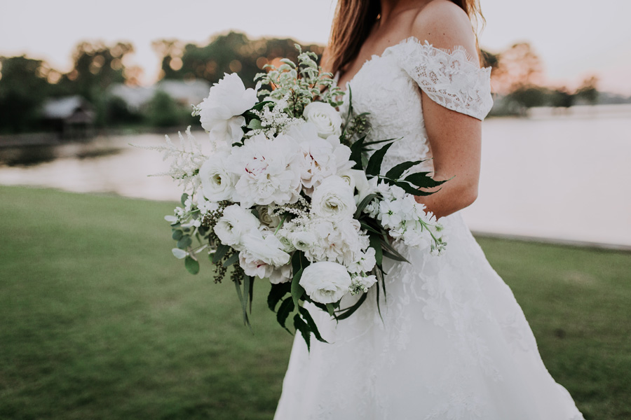 Sarah's lush white bouquet